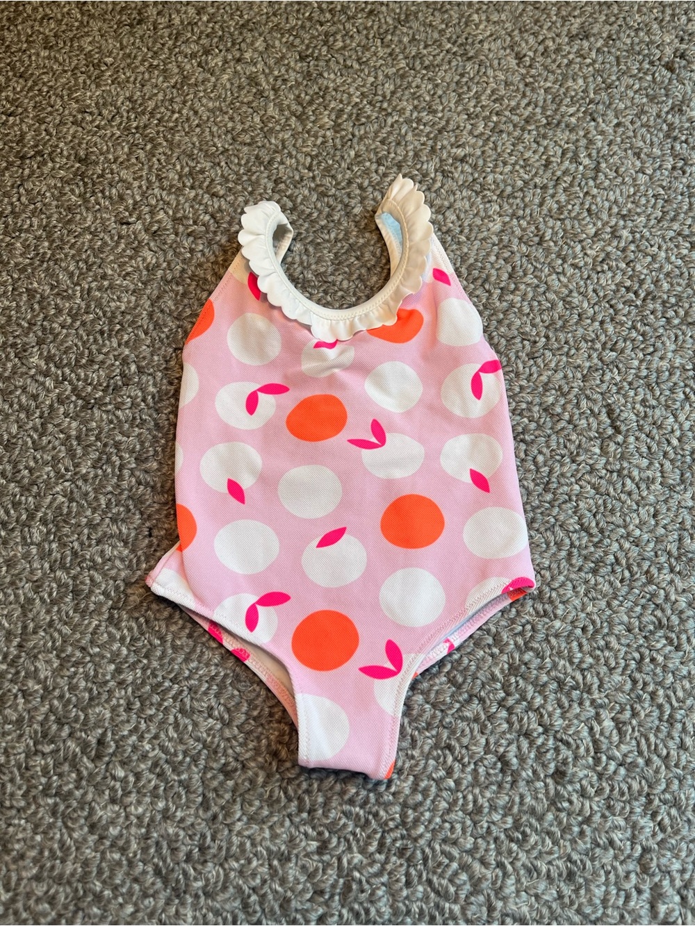 Jacadi Pink One-Piece Swimsuit with Orange & White Dot Print